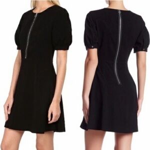 Marc by Marc Jacobs Irving Crepe Zip Front Mini Dress Black Puff Sleeve Sz 6